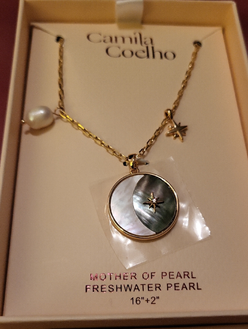 Camila Coelho Moon And Stars Gold Mother of Pearl & Freshwater Pearl Necklace - Picture 3 of 3